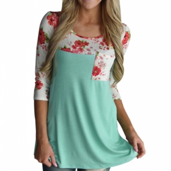 Starlights Fashion Tops - Floral Printed Green Womens Top